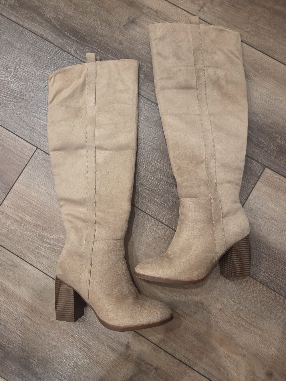 Source Unknown Over-the-Knee Block Heel Boots in Beige